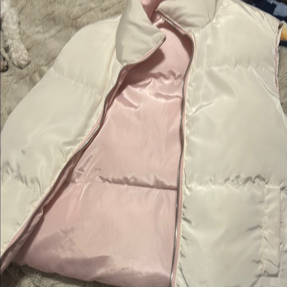 Reversible White and Pink Puffer Vest